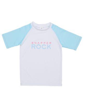 Unisex Light Blue Sleeve Sustainable Short Sleeve Rash Top-Little by SNAPPER ROCK