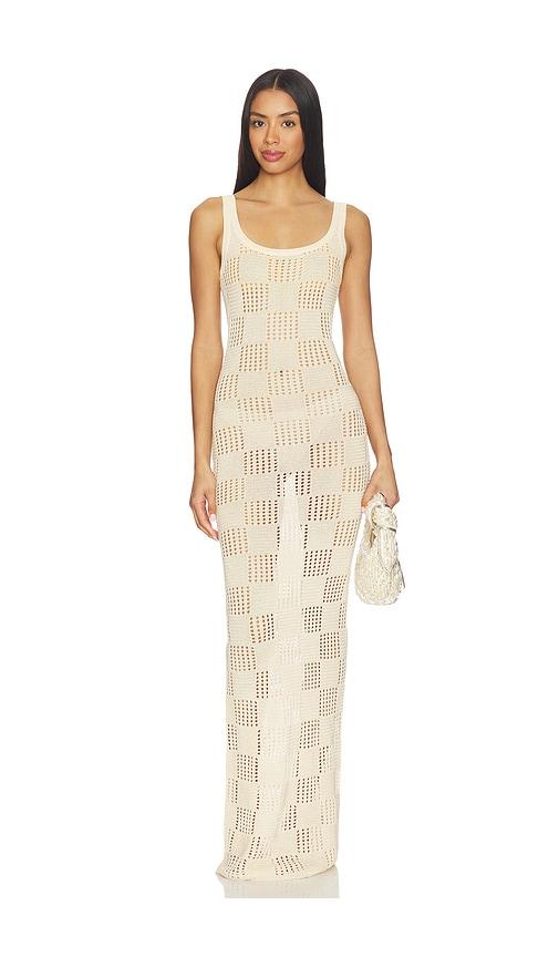 SNDYS Breanna Crochet Shimmer Maxi Dress in Cream by SNDYS