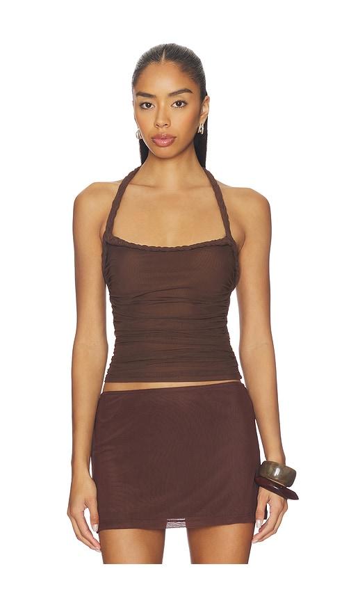 SNDYS Gianna Ruched Halterneck Top in Chocolate by SNDYS