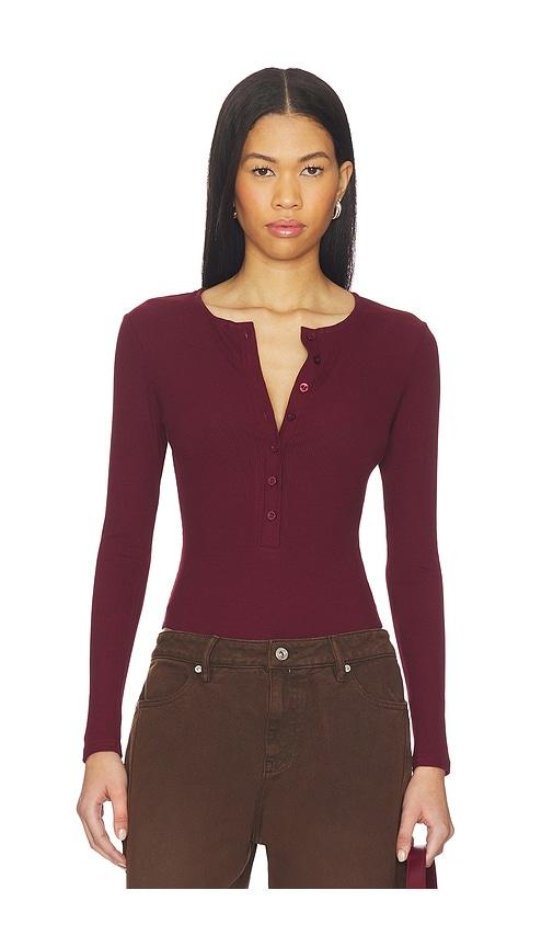 SNDYS Henley Bodysuit in Burgundy by SNDYS