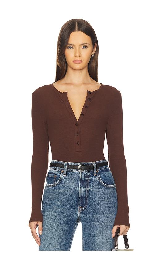 SNDYS Henley Bodysuit in Chocolate by SNDYS