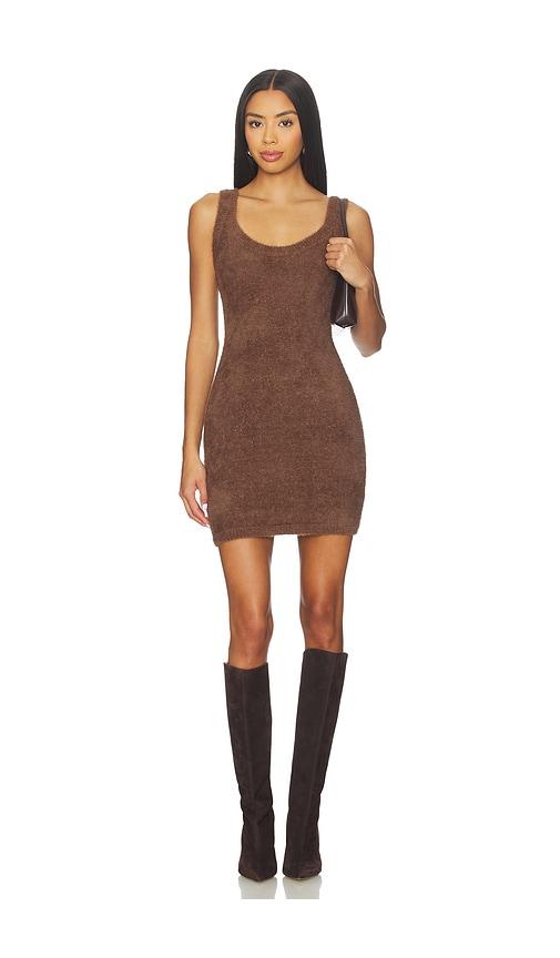 SNDYS Kailey Fluffy Mini Dress in Chocolate by SNDYS