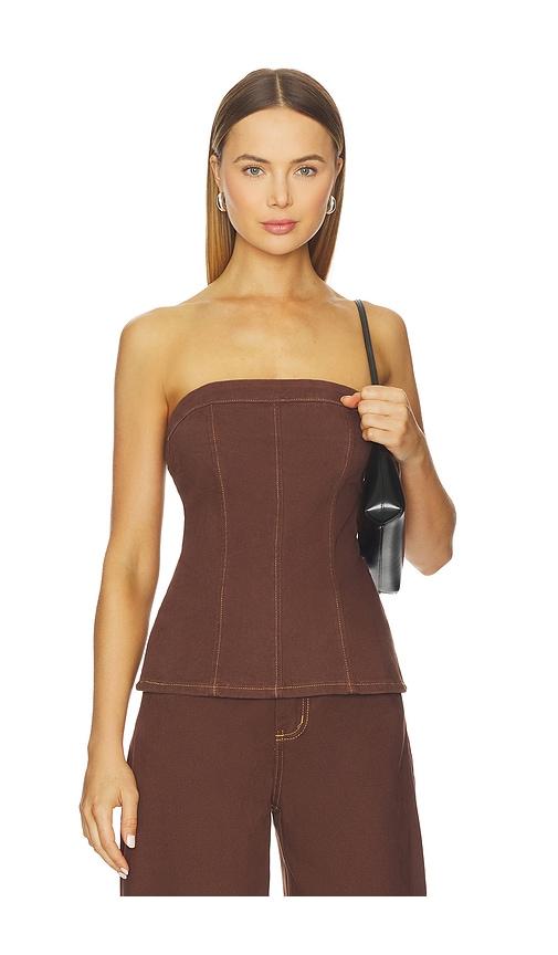 SNDYS Lex Denim Corset Top in Chocolate by SNDYS