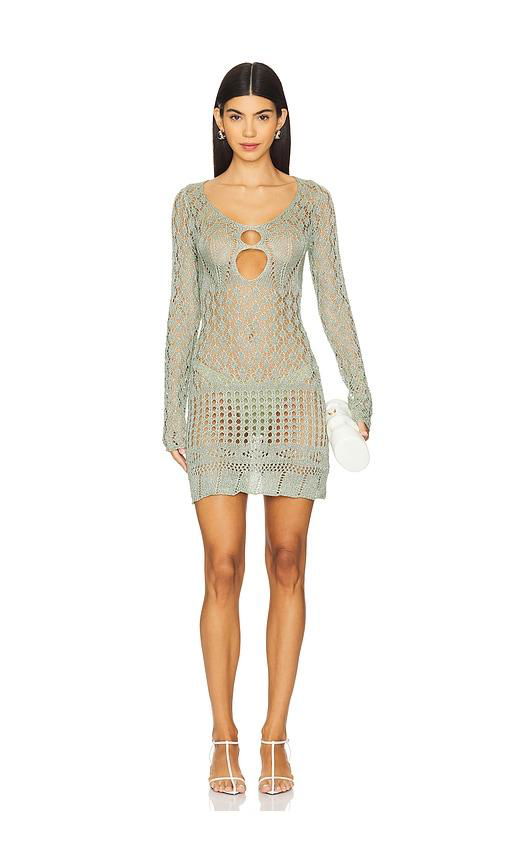 SNDYS Long Sleeve Crochet Mini Dress in Olive by SNDYS