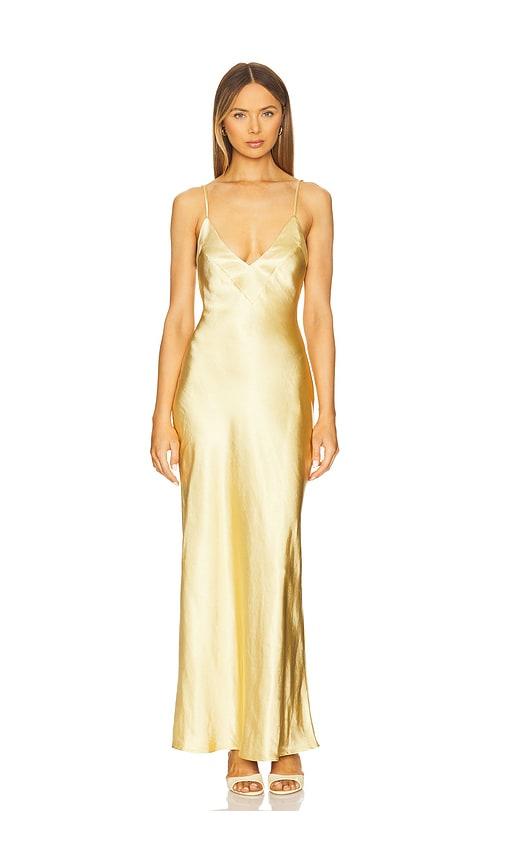 SNDYS Spain Maxi Dress in Metallic Gold by SNDYS