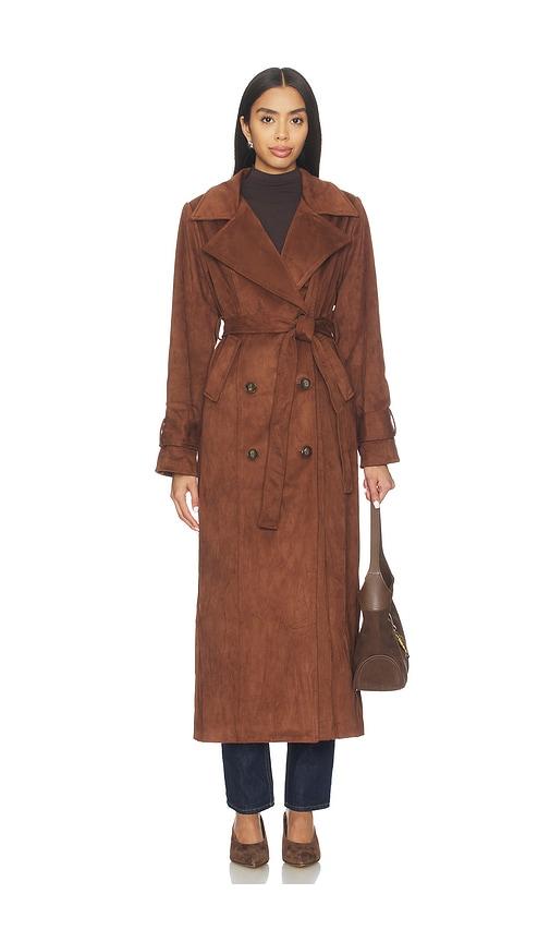 SNDYS Sutton Faux Suede Trench Coat in Brown by SNDYS