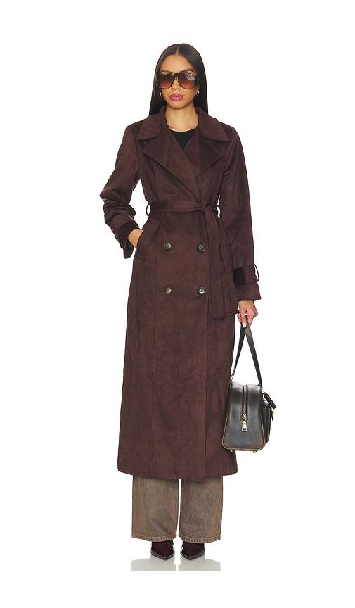 SNDYS Sutton Faux Suede Trench Coat in Chocolate by SNDYS