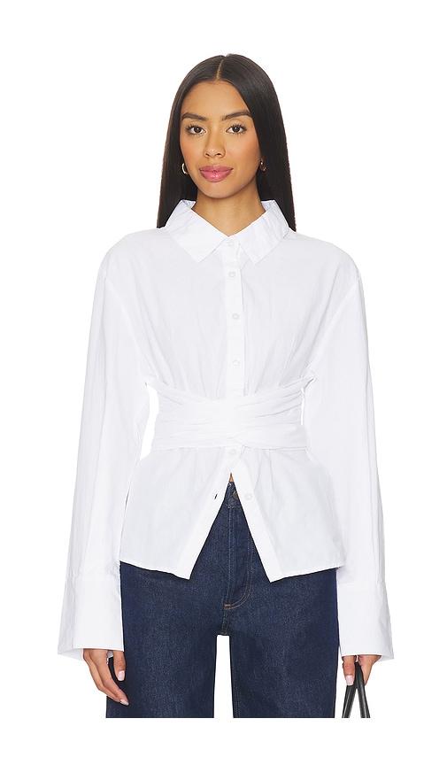 SNDYS Teigan Cinched Button Shirt in White by SNDYS