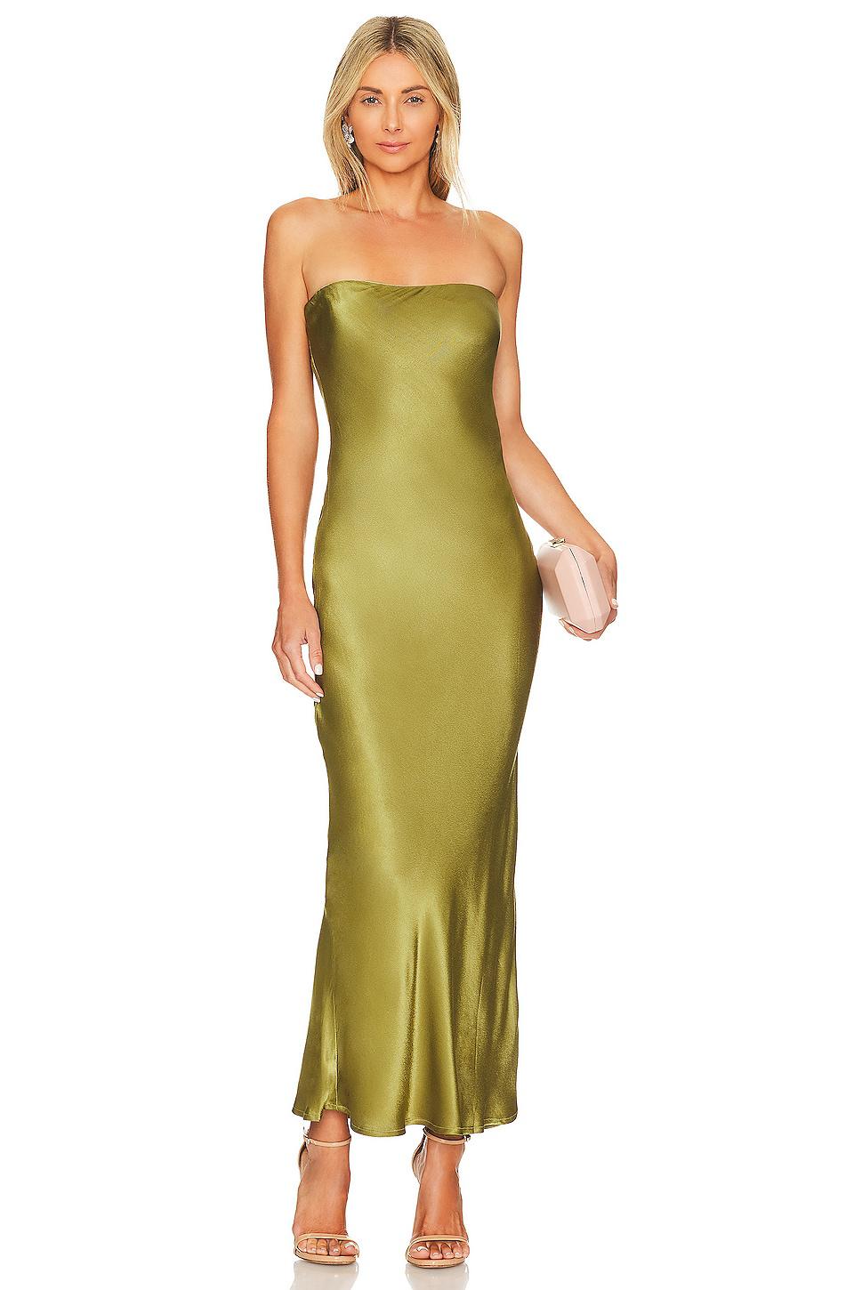 SNDYS x REVOLVE Angel Strapless Midi Dress in Olive by SNDYS