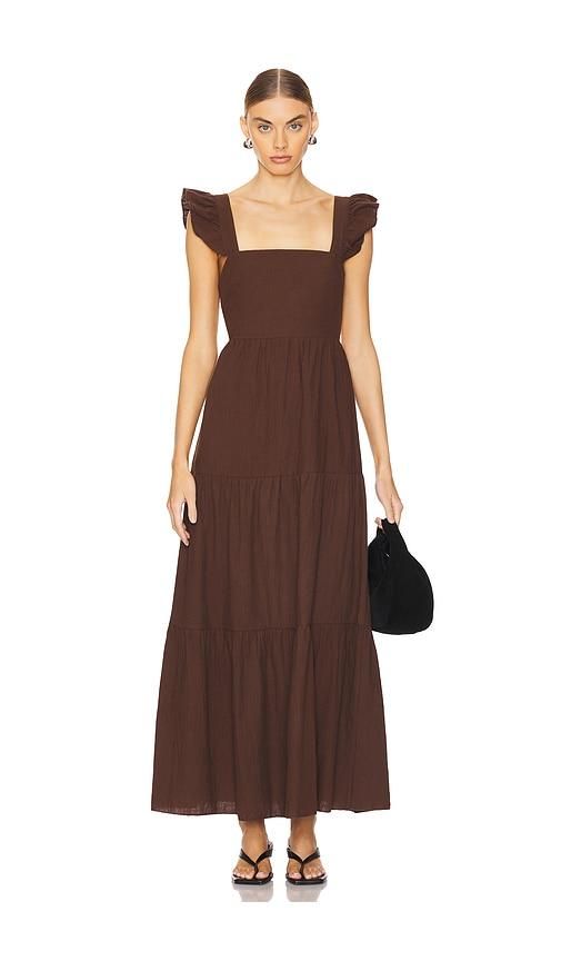 SNDYS x REVOLVE Peaches Linen Dress in Chocolate by SNDYS
