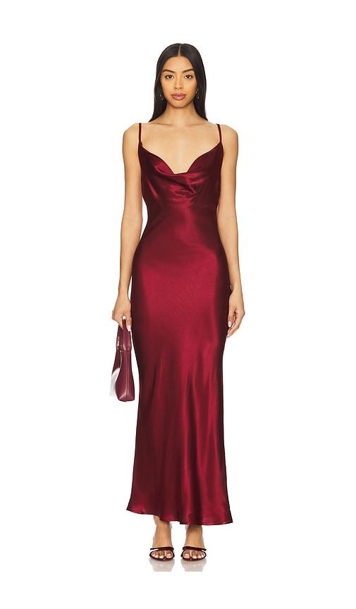 SNDYS x REVOLVE Skin Satin Dress in Burgundy by SNDYS