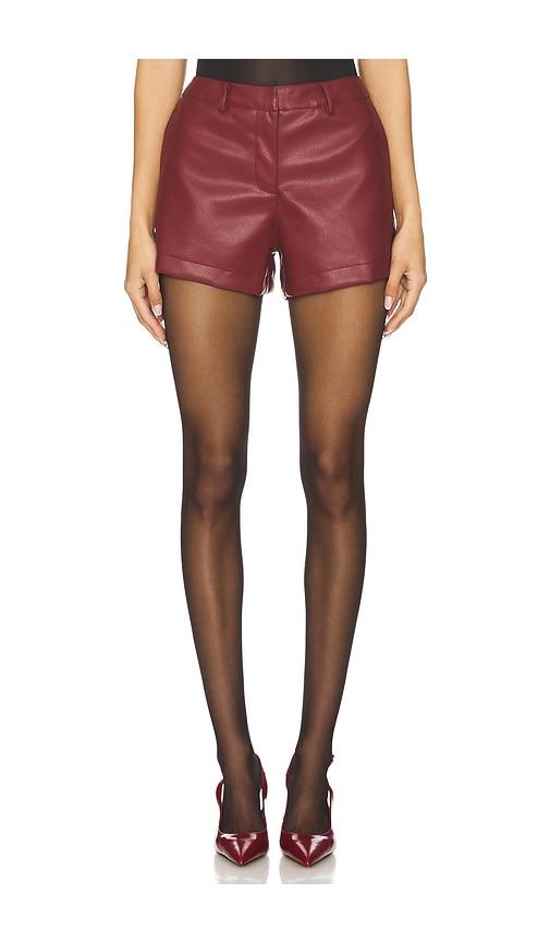 SNDYS x REVOLVE Wendy Faux Leather Shorts in Burgundy by SNDYS