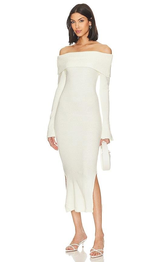 SNDYS x Revolve Off Shoulder Sweater Dress in Ivory by SNDYS
