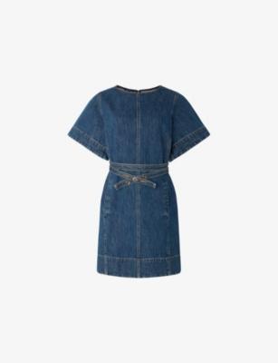 Eclair Belted Denim Mini Dress by SOEUR