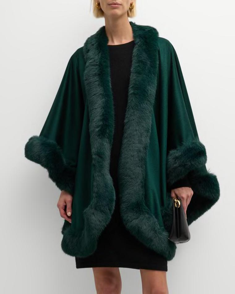 Cashmere Cape With Faux Fur Trim by SOFIA CASHMERE