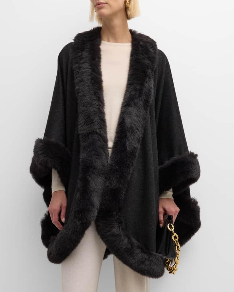 Cashmere Cape With Faux Fur Trim by SOFIA CASHMERE