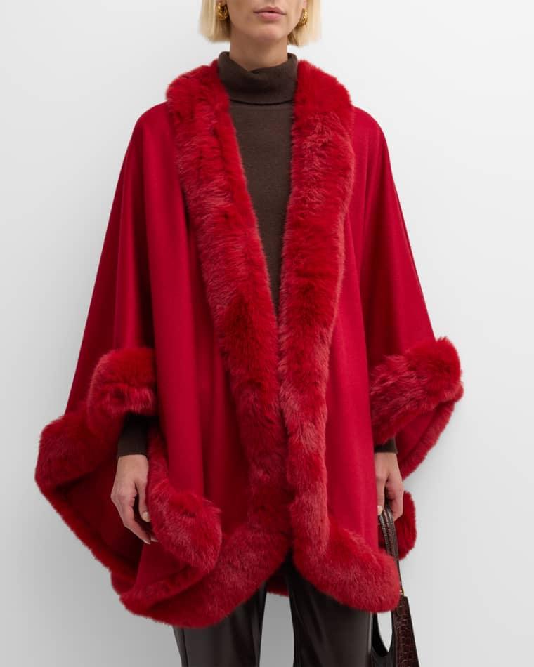 Cashmere Cape With Faux Fur Trim by SOFIA CASHMERE