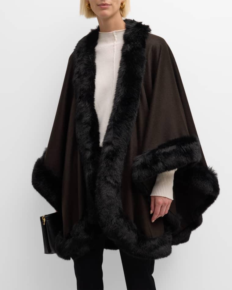 Cashmere Cape With Faux Fur Trim by SOFIA CASHMERE