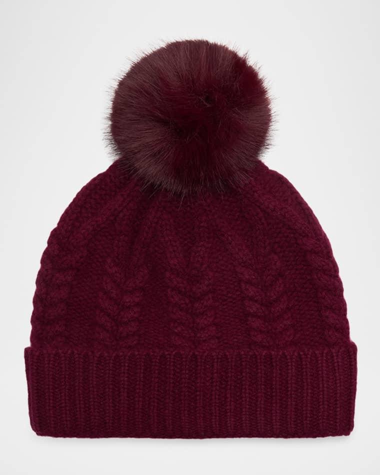 Faux Fur Pom Cashmere Beanie by SOFIA CASHMERE