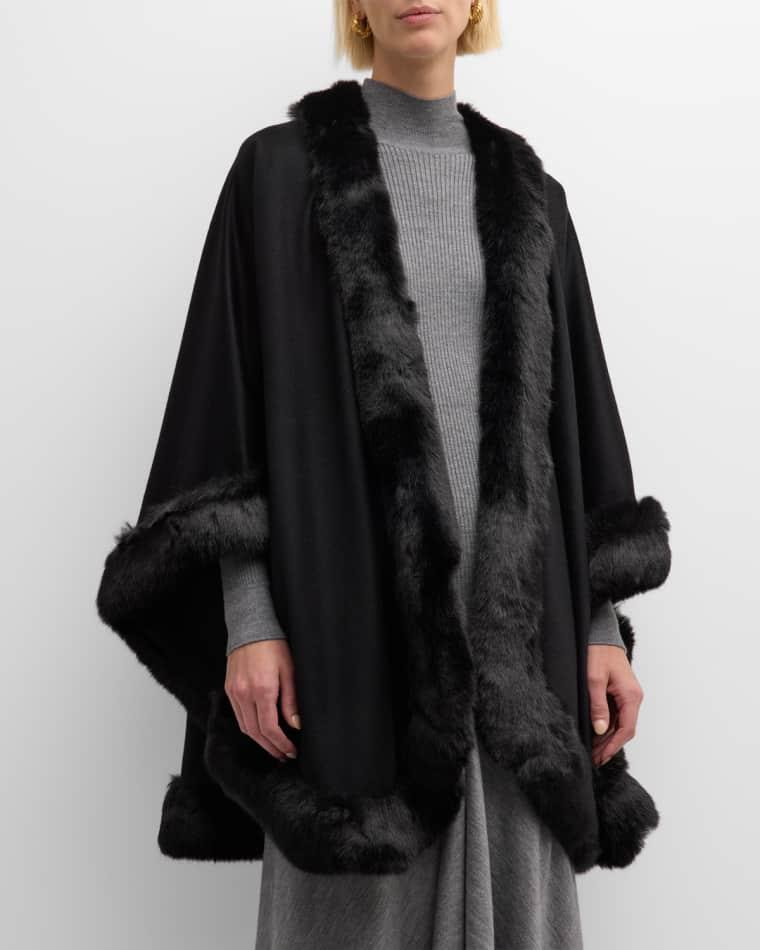 Faux Fur Trim Cashmere Cape by SOFIA CASHMERE