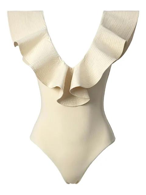 sleeveless ruffle-neck swimsuit by SOFIA ERHAN