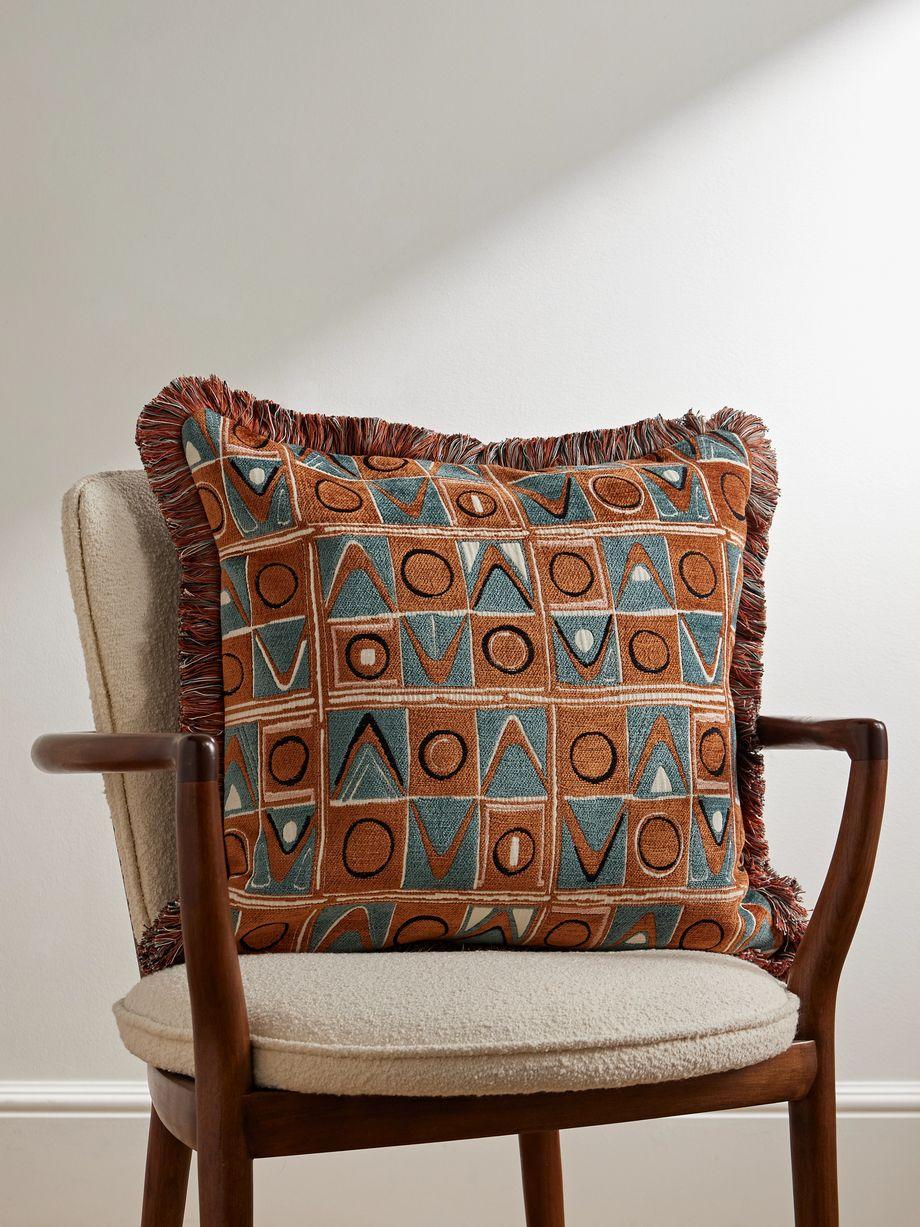 Lumi Fringed Chenille-Jacquard Down Cushion by SOHO HOME