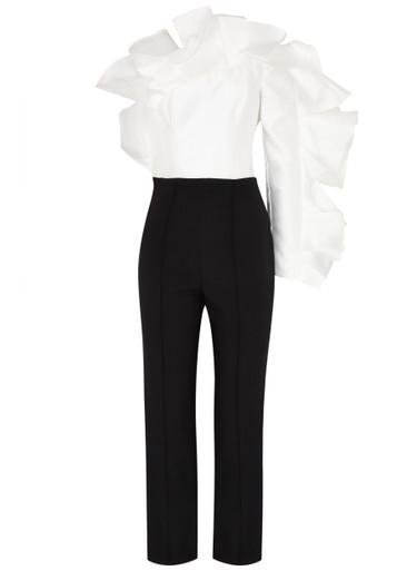 Hana ruffled satin and crepe jumpsuit by SOLACE LONDON