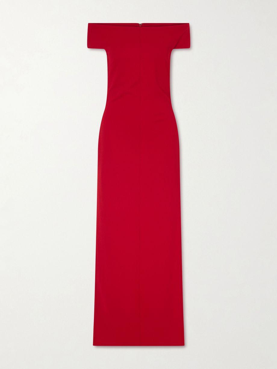 Kyra off-the-shoulder crepe gown by SOLACE LONDON