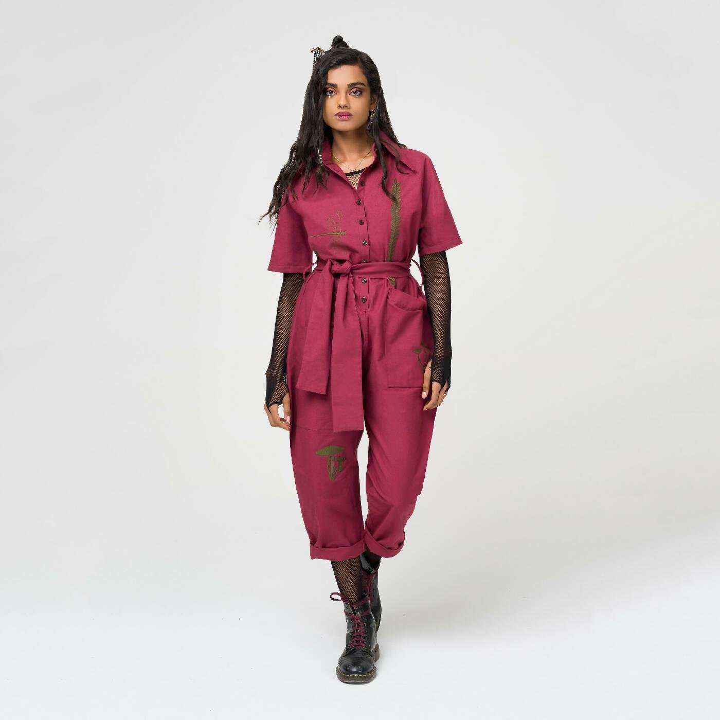 Meadow Embroidered Boilersuit in Berry by SOLAI