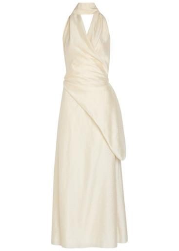 Antonella embroidered draped maxi dress by SOLAQUA