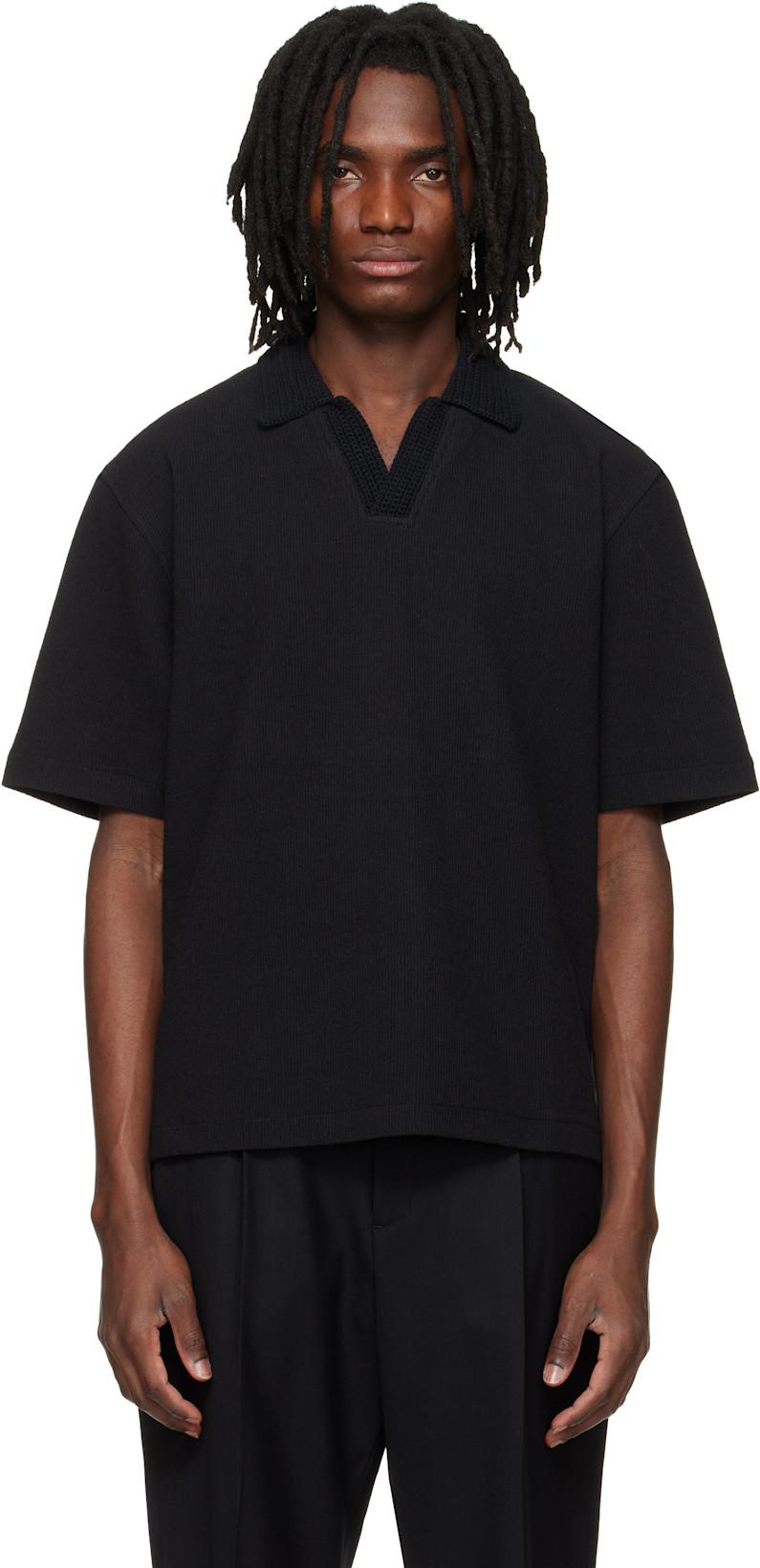 Black Knit Collared Short-Sleeve Polo by SOLID HOMME