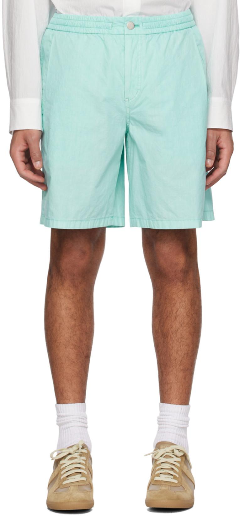Blue Pleated Shorts by SOLID HOMME