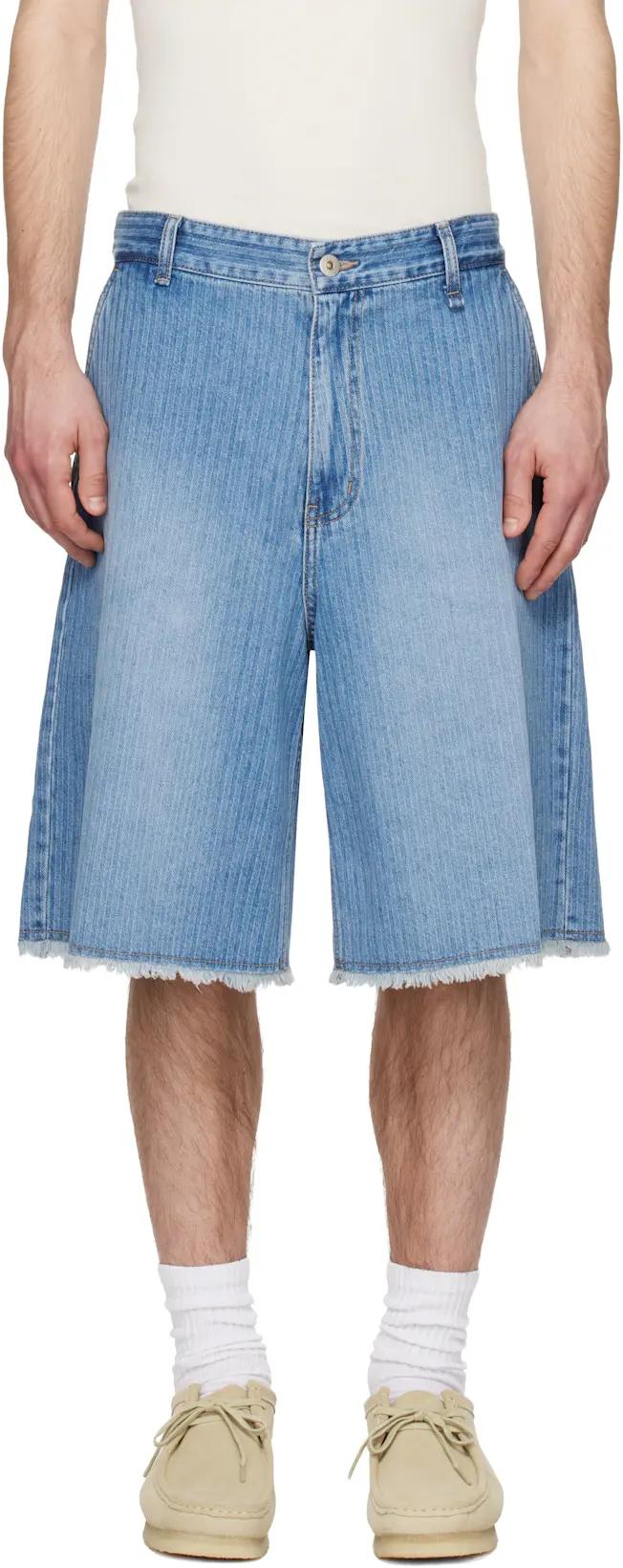 Blue Stripe Denim Bermuda Shorts by SOLID HOMME