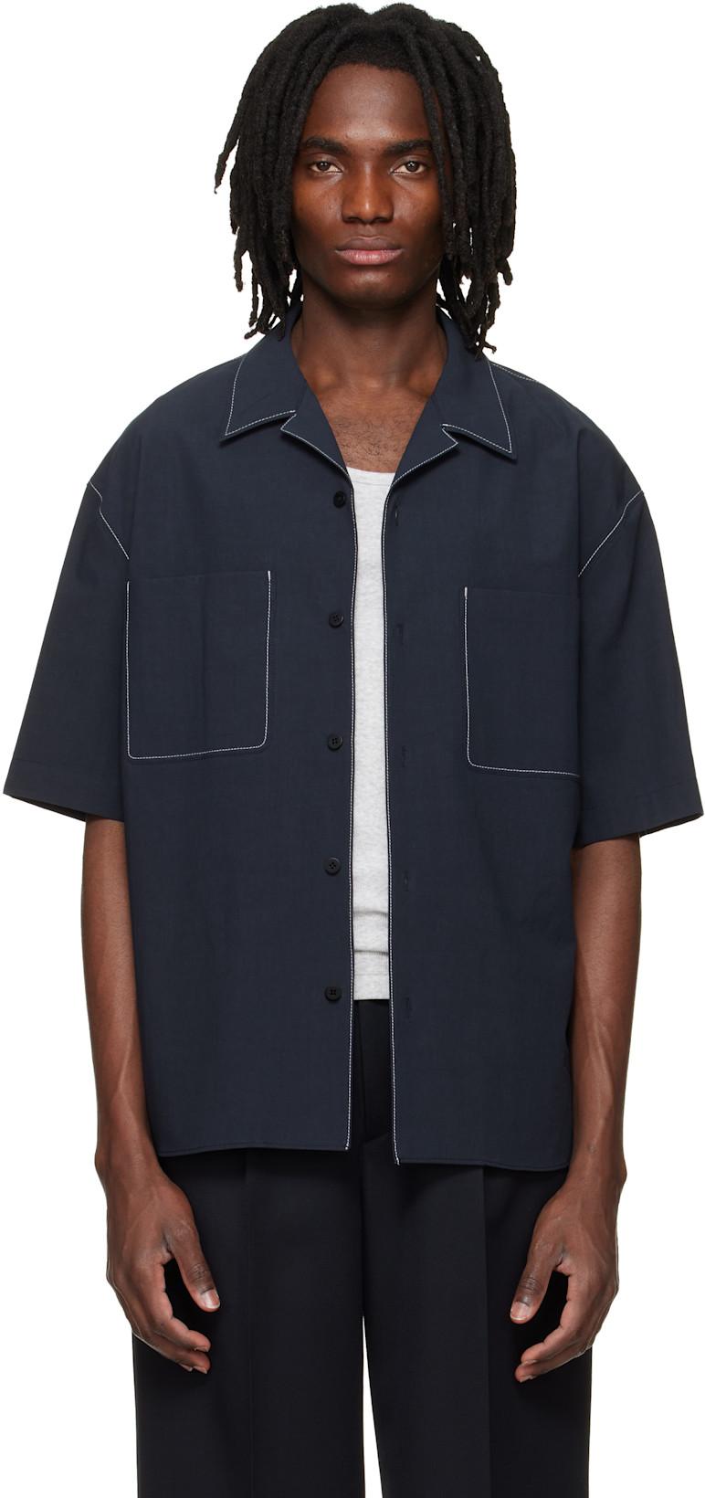 Navy Camp Collar Shirt by SOLID HOMME