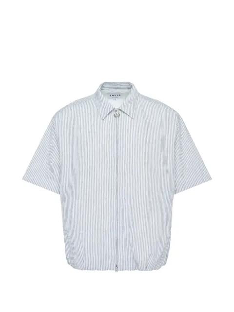 stripe-pattern gathered-hem shirt by SOLID HOMME