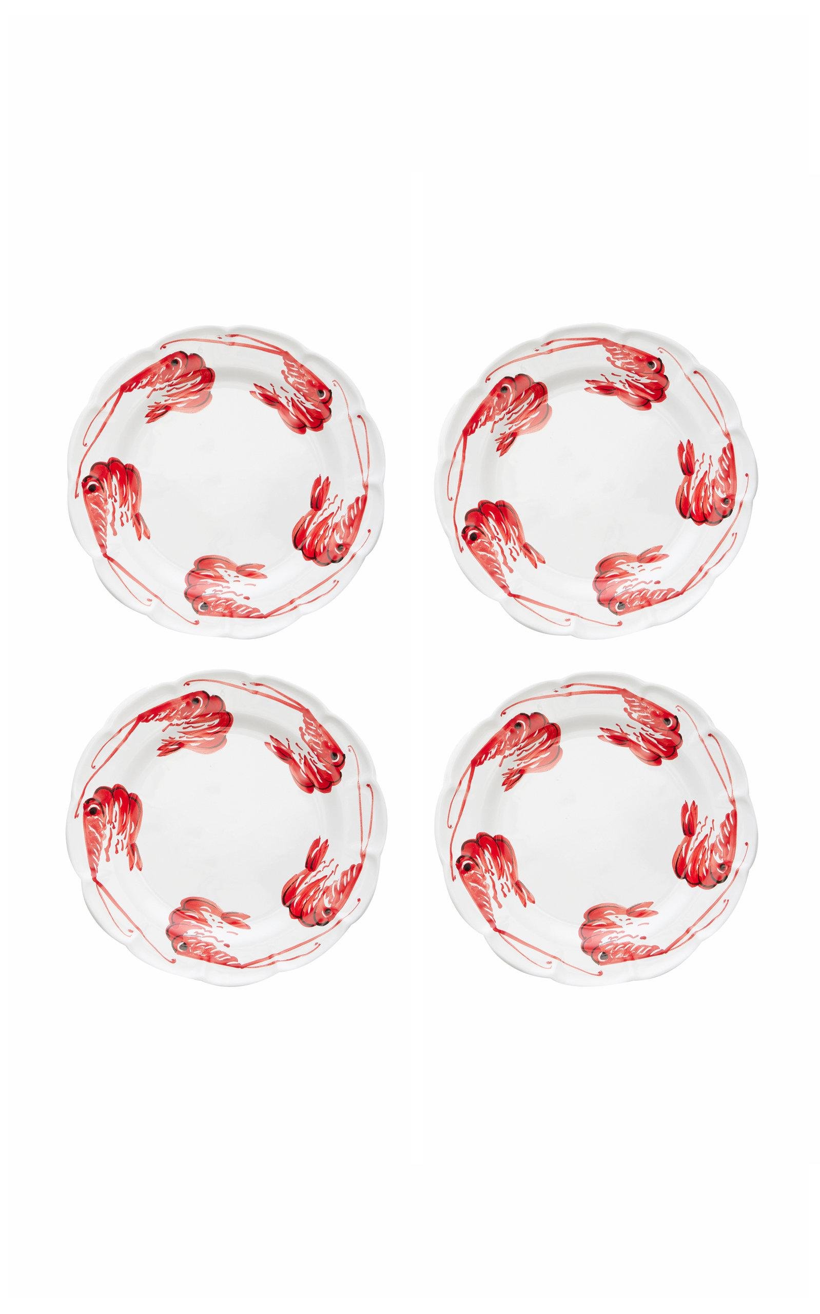 Solimene Art for Moda Domus - Set-of-Four Hand-Painted Ceramic Shrimp Dinner Plates - Multi - Moda Operandi by SOLIMENE ART FOR MODA DOMUS