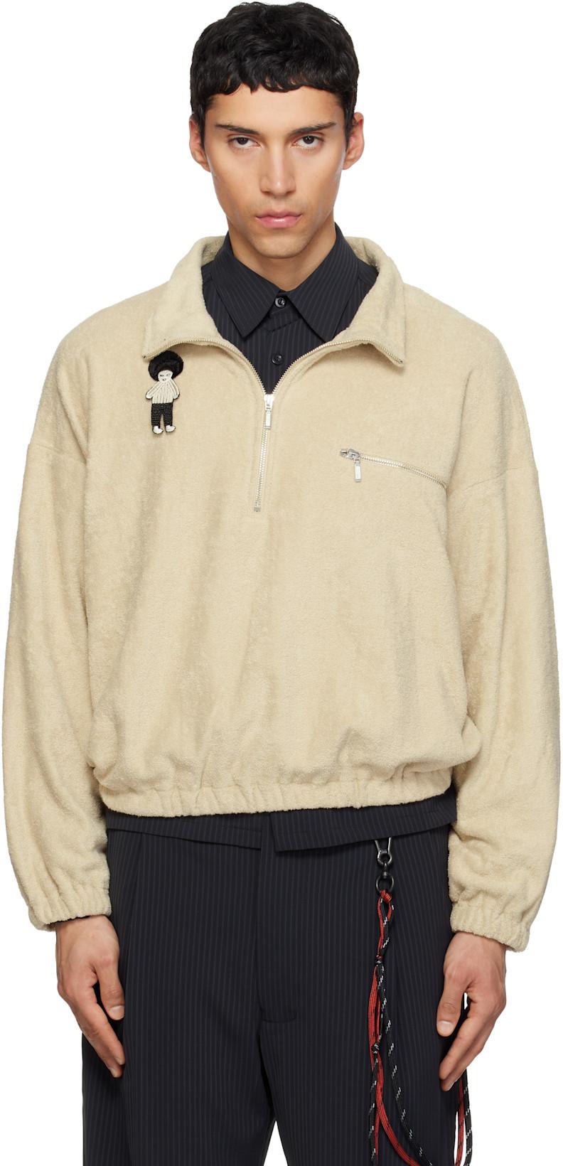 Beige Zip Funnel Sweatshirt by SONG FOR THE MUTE