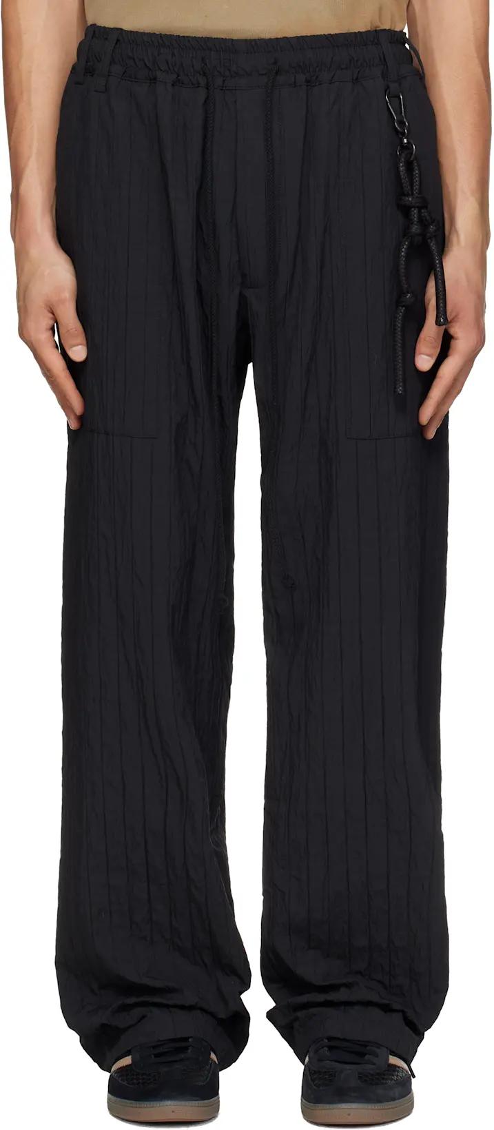 Black Wide Weave Stripe Gym Track Pants by SONG FOR THE MUTE