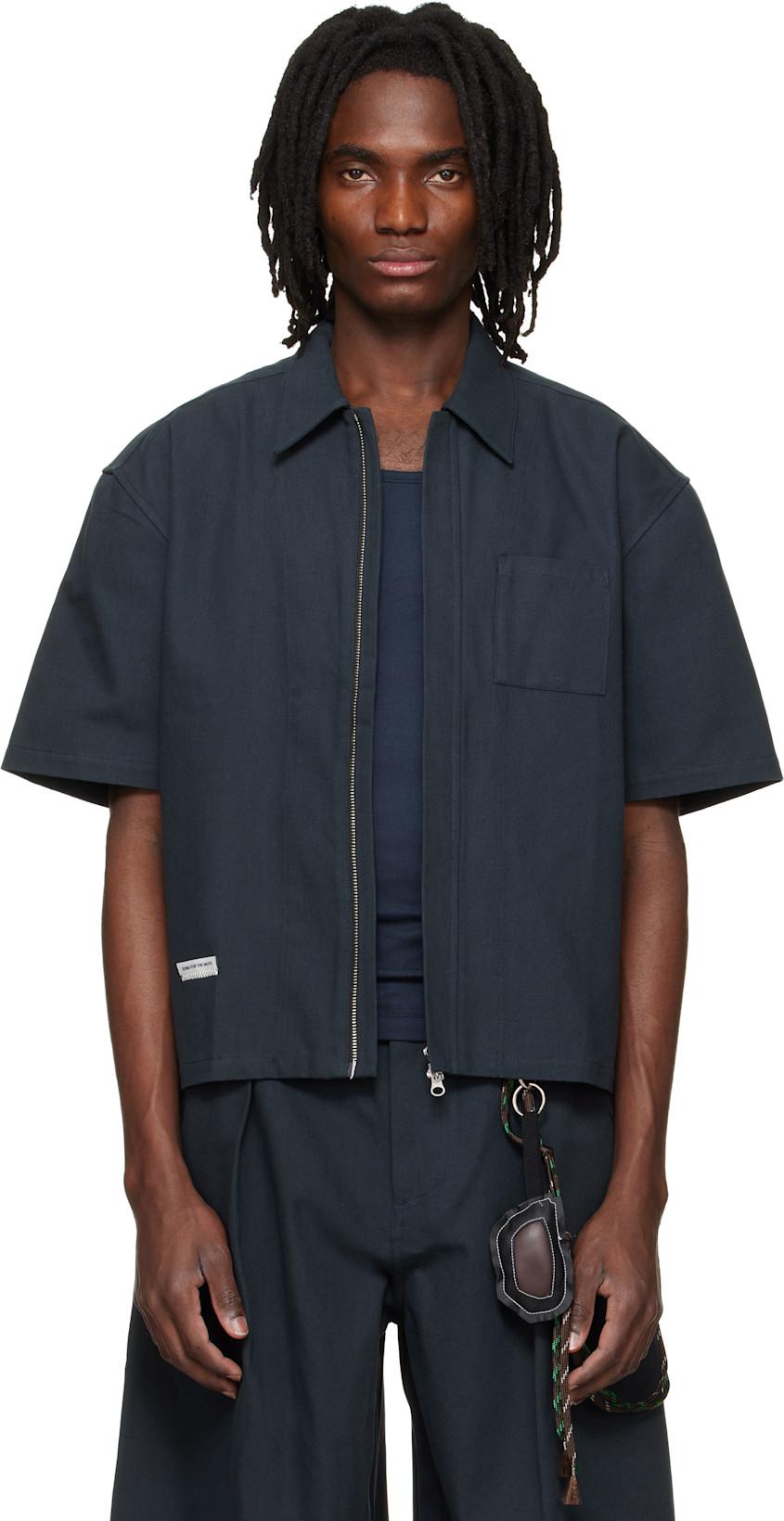 Black Zip Up Workman Shirt by SONG FOR THE MUTE