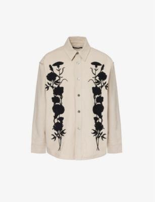 Floral-embroidered relaxed-fit cotton-twill shirt by SONG FOR THE MUTE