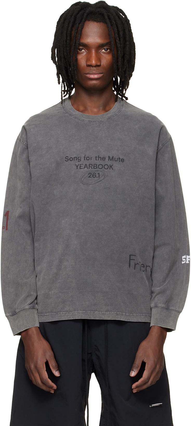 Gray 'Scribble' Oversized Crew Neck Pullover T-shirt by SONG FOR THE MUTE