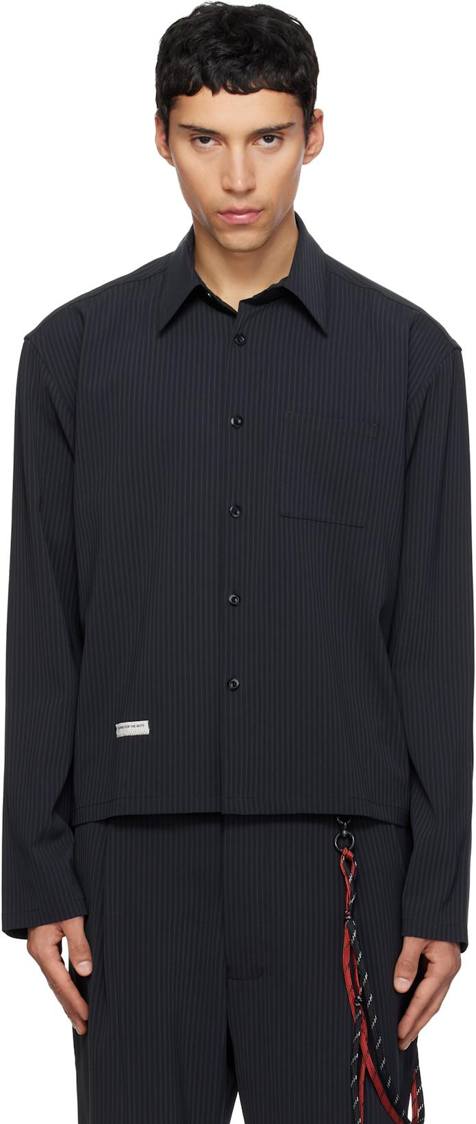 Navy Pinstripe Gabardine L/S Shirt by SONG FOR THE MUTE