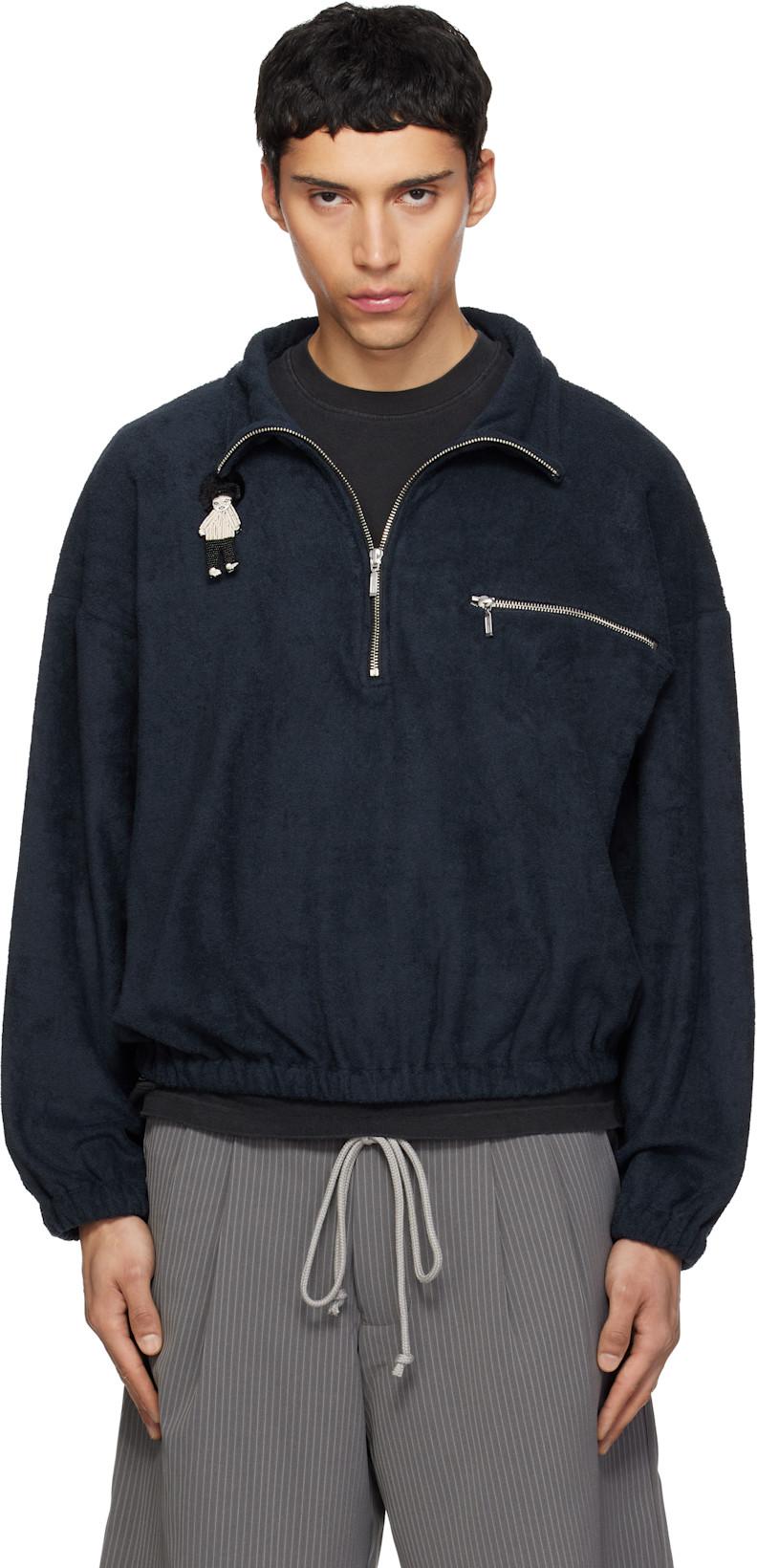 Navy Zip Funnel Sweatshirt by SONG FOR THE MUTE