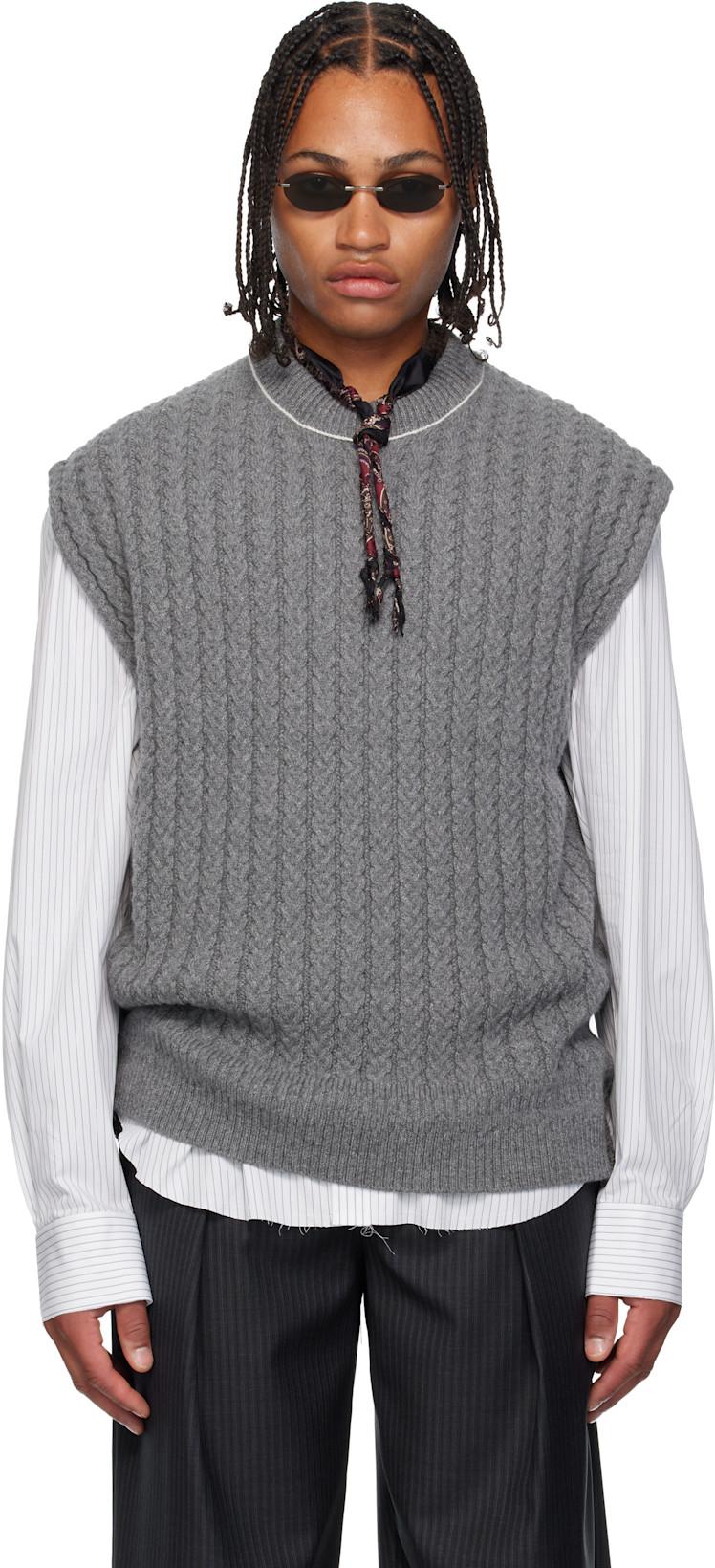 Gray Cable Knit Sweater Vest by SONIA CARRASCO