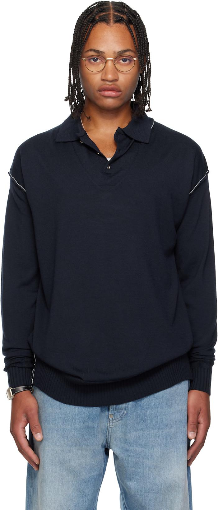 Navy Knit Double Collar Polo by SONIA CARRASCO