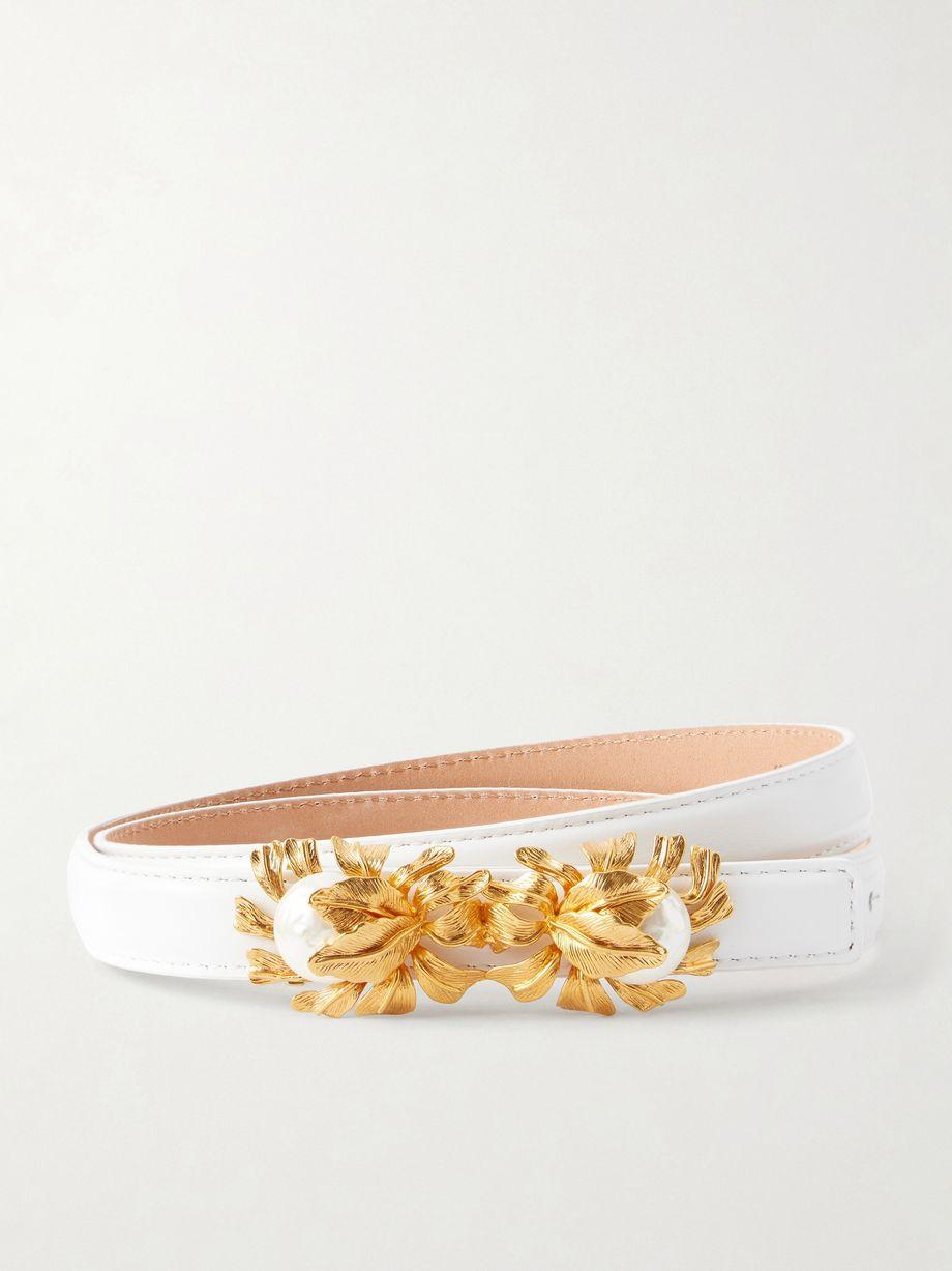 Moonflower embellished leather belt by SONIA PETROFF