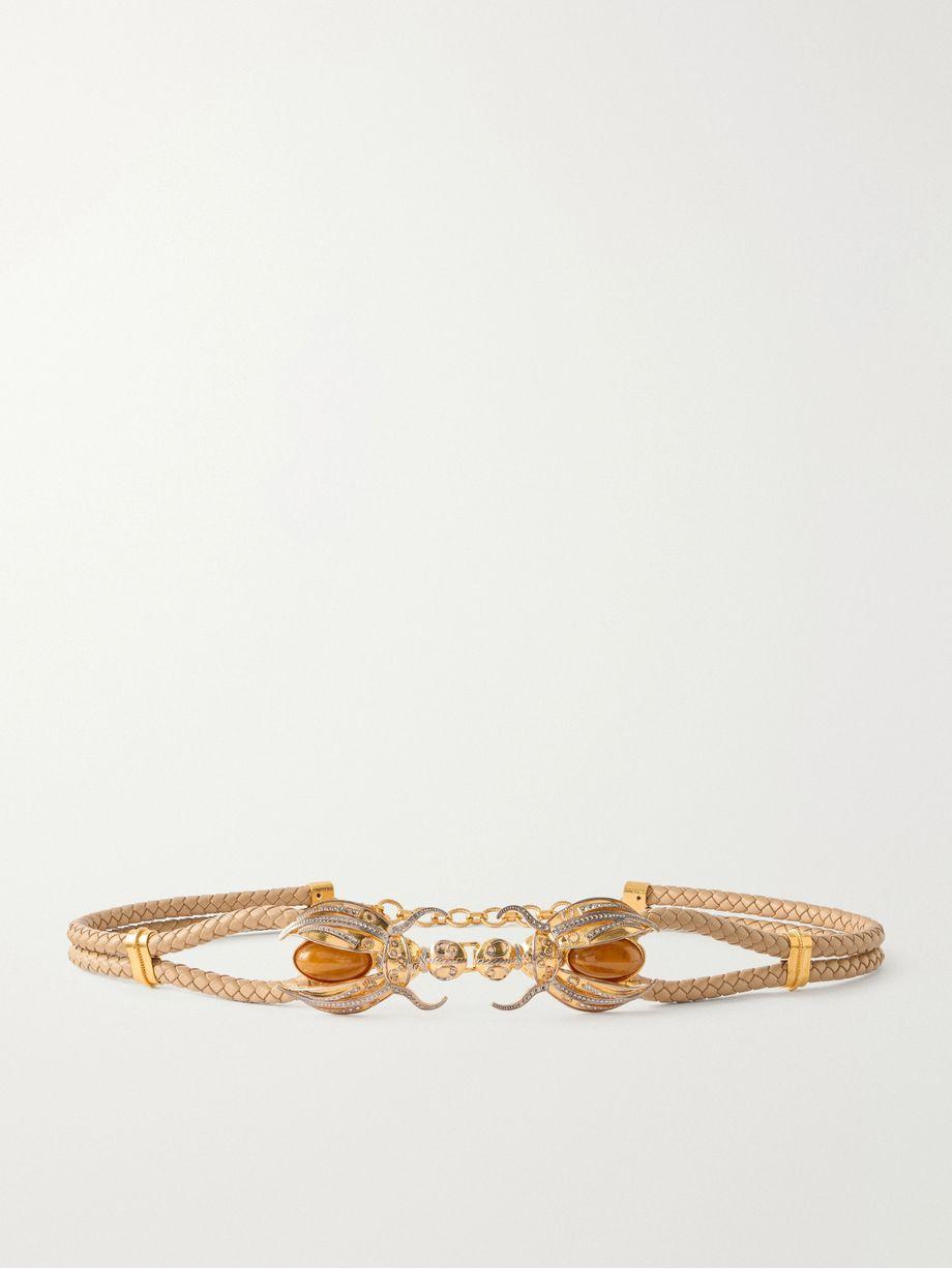 Scarab gold-tone, woven leather and amber belt by SONIA PETROFF