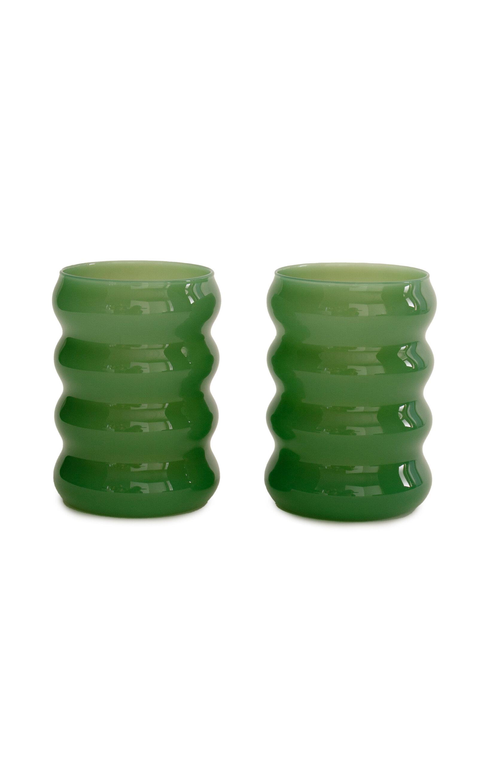 Sophie Lou Jacobsen - Ripple Glass Cup Set - Green - Moda Operandi by SOPHIE LOU JACOBSEN