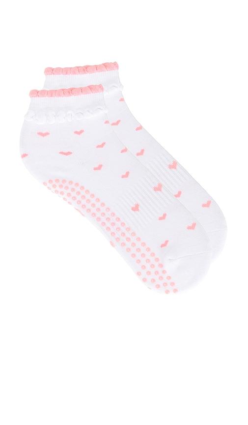 Souls. Ruffle Bow Grip Socks in White,Pink by SOULS.