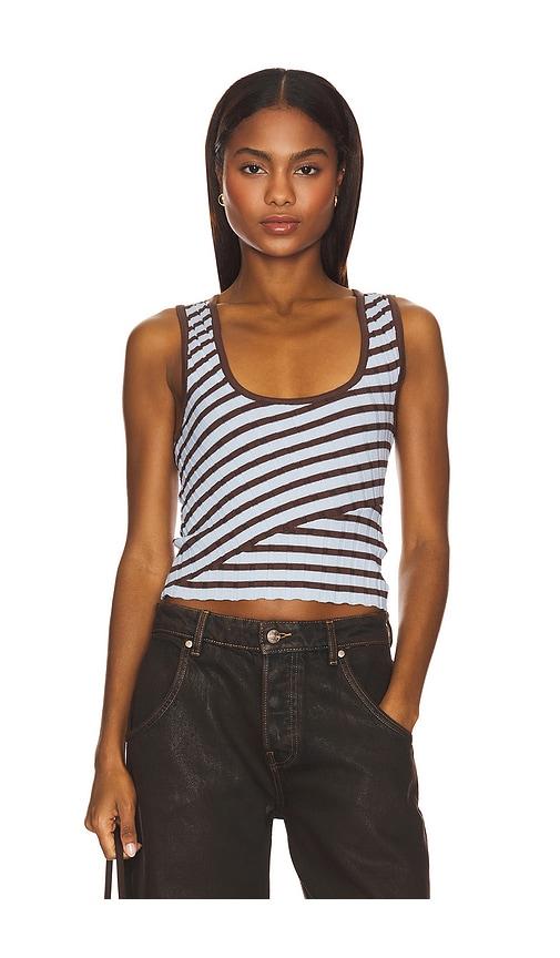 SOVERE Solene Stripe Knit Top in Baby Blue,Brown by SOVERE